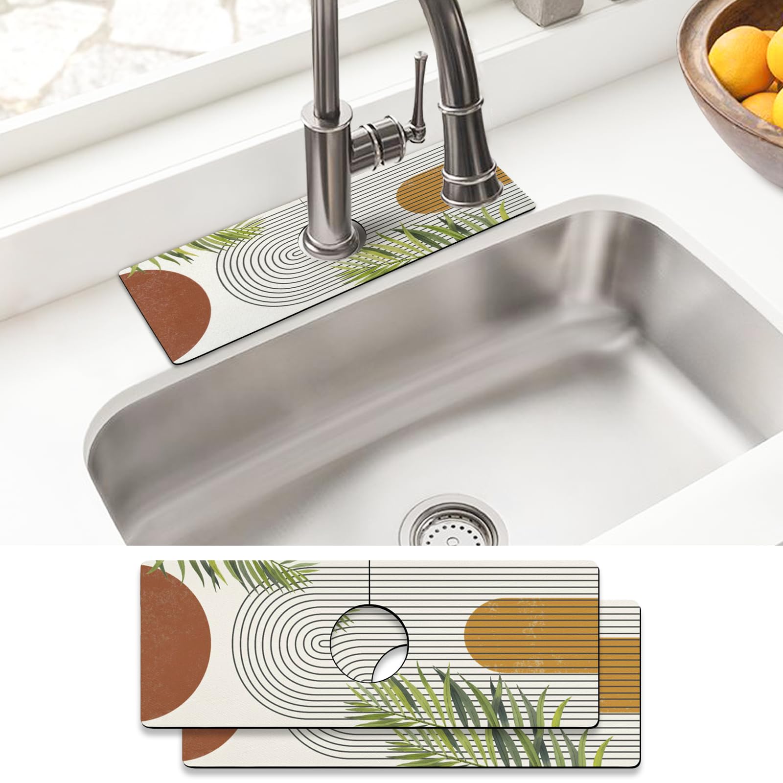 Sink Faucet Absorbing Mat, 2 Pack Drying Mat Around Faucet Sink Splash Guard Behind Faucet Sinkmat For Kitchen Bathroom Island Rv 24 * 5.5 Inch (60 * 14 cm)